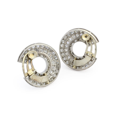 Art Deco Diamond and Platinum Disk Ear Clips