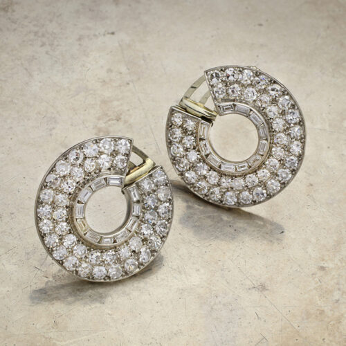 Art Deco Diamond and Platinum Disk Ear Clips