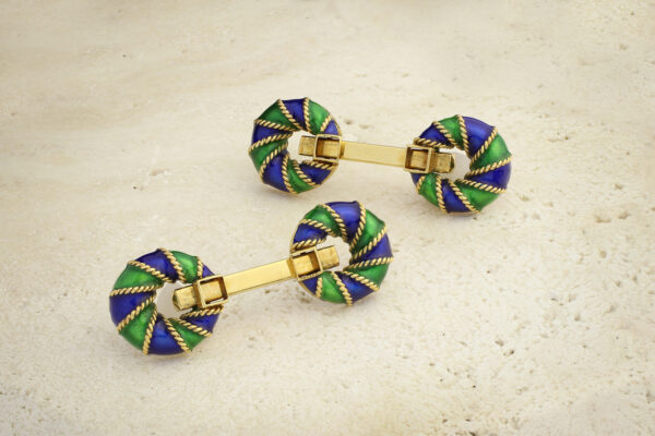 French Enamel And Gold Cufflinks