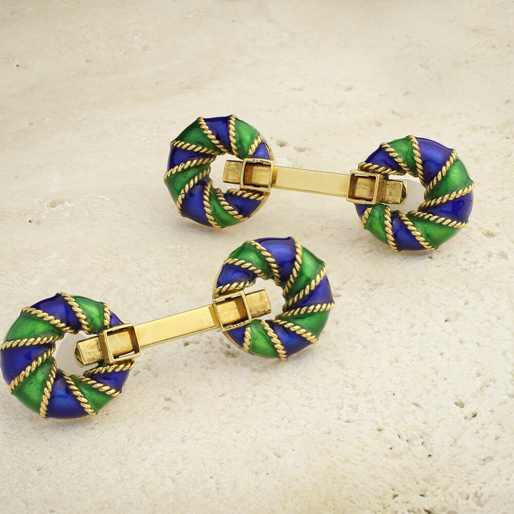 French Enamel and Gold Cufflinks