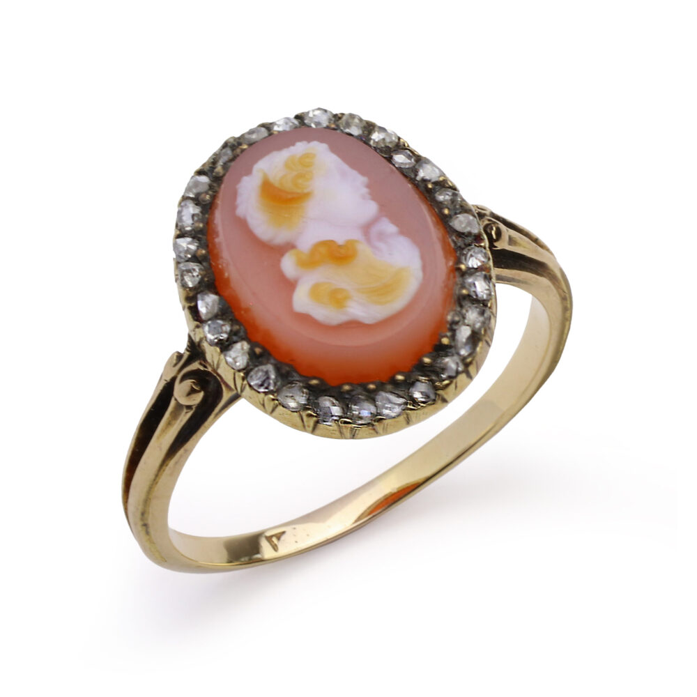 Antique Agate Cameo and Diamond Ring