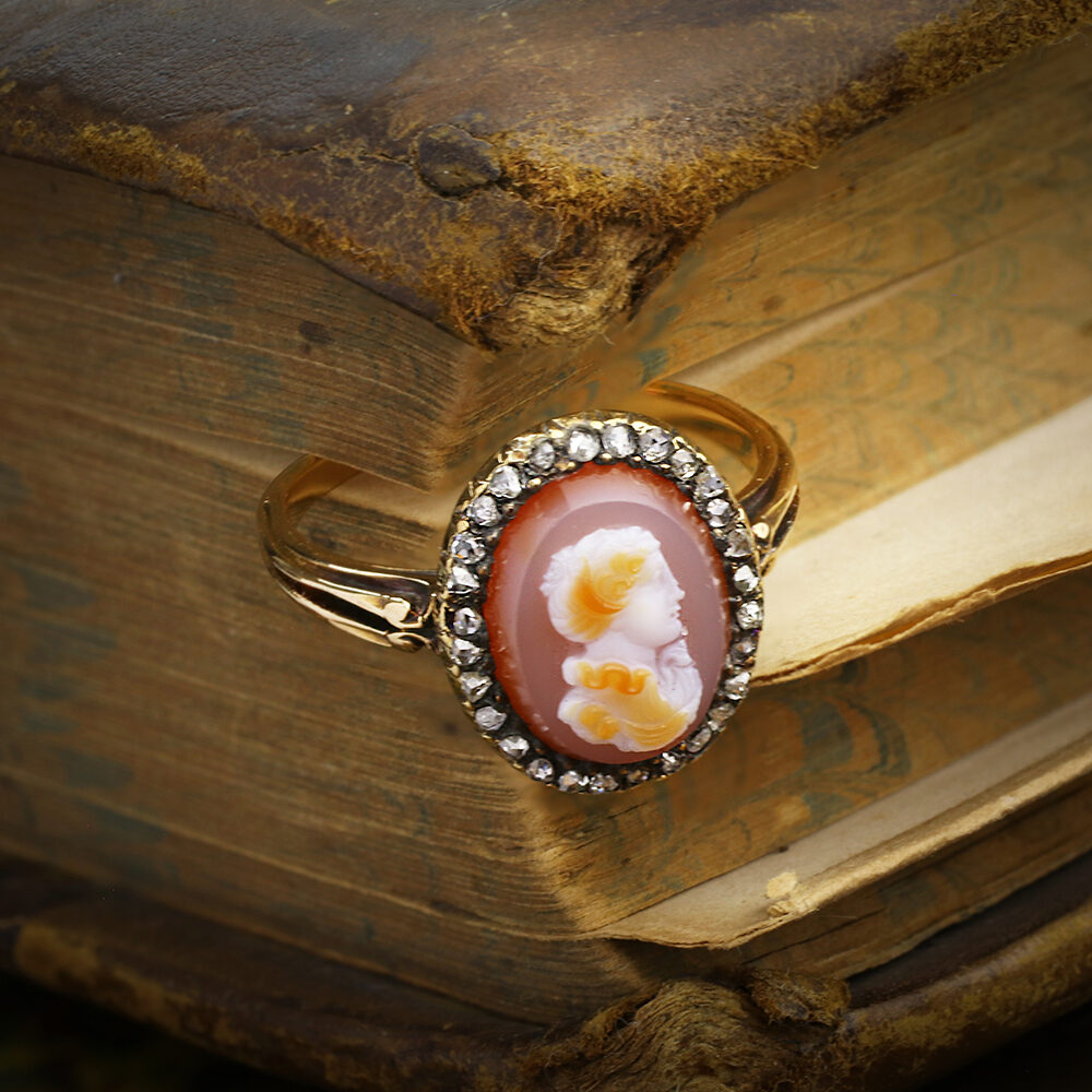 Antique Agate Cameo and Diamond Ring