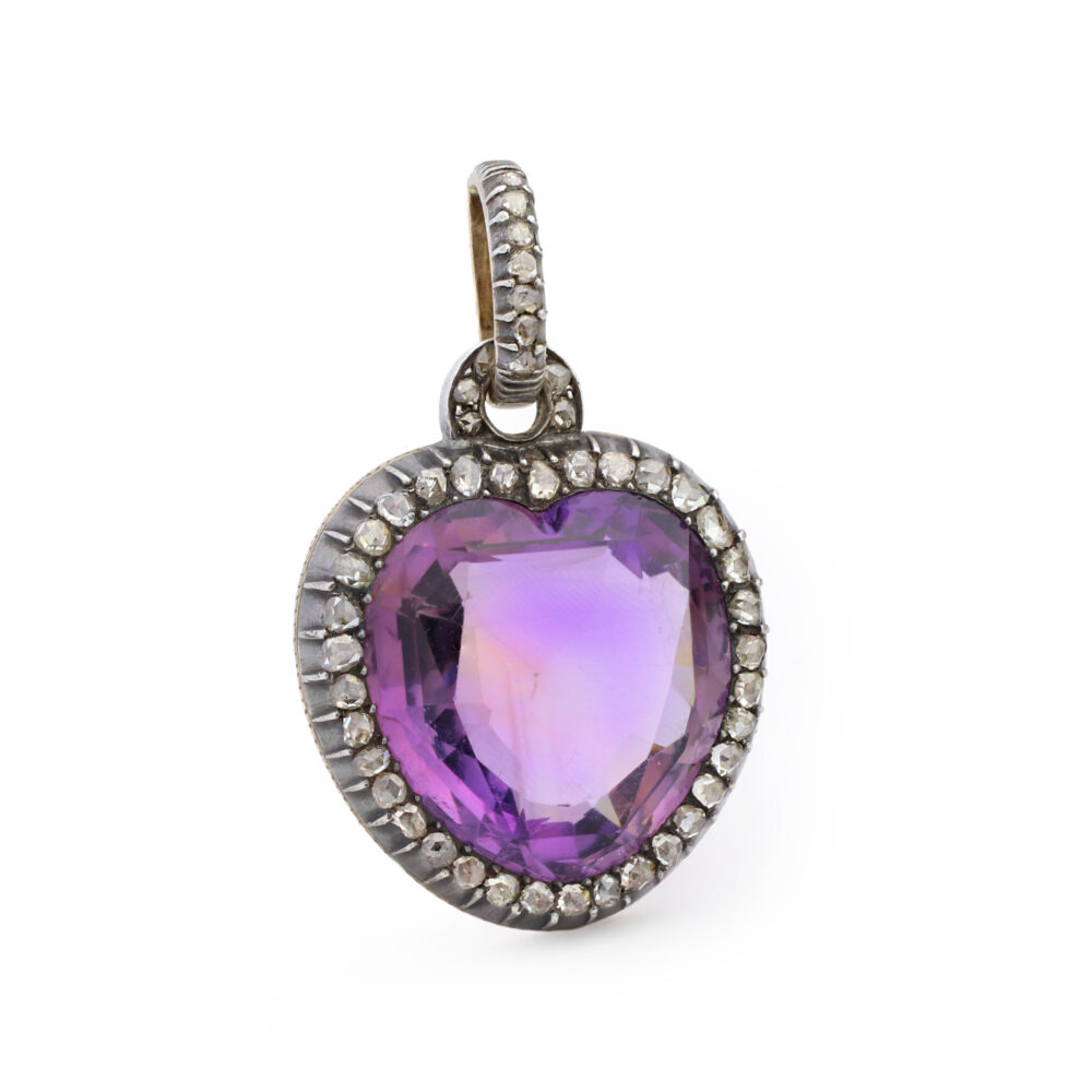 Antique Jumbo Amethyst and Diamond Pendant