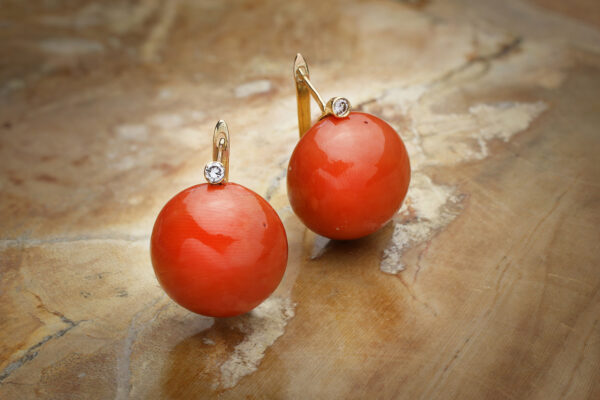 Antique Coral And Diamond Earrings