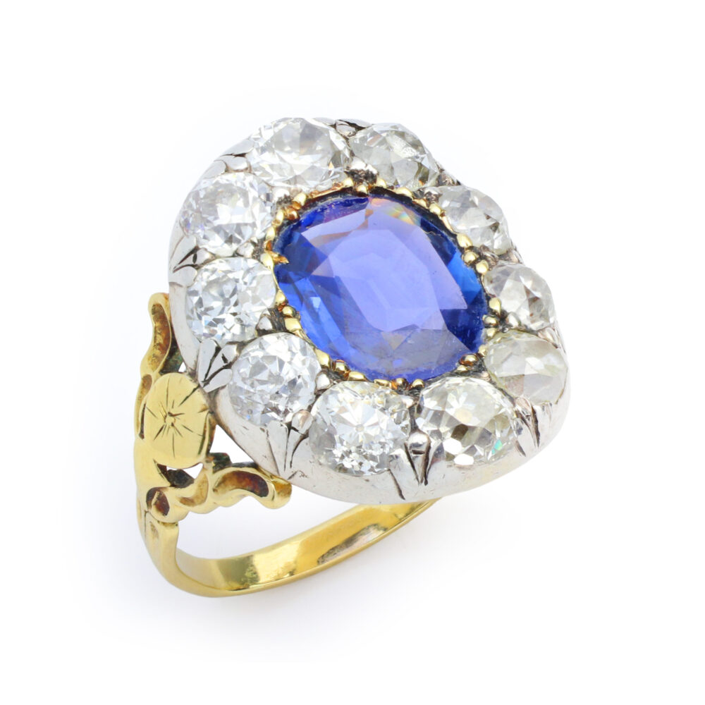 Antique Ceylon Sapphire and Diamond Ring
