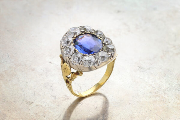 Antique Ceylon Sapphire And Diamond Ring