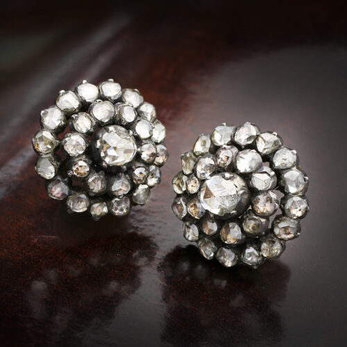 Rose Cut Diamond Cluster Earrings
