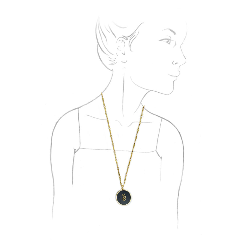 Bulgari Capricorn Zodiac Onyx, Diamond and Gold Pendant Necklace