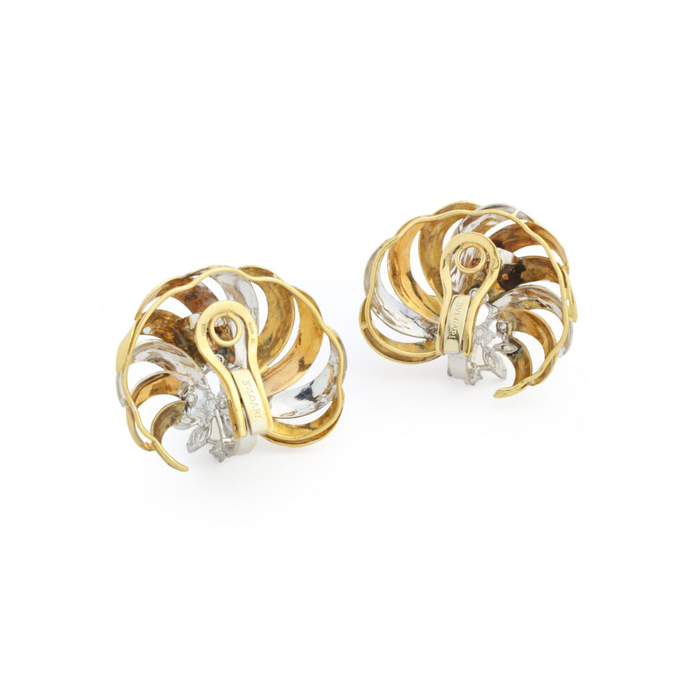 Bulgari Tri-colored Gold and Diamond Ear Clips