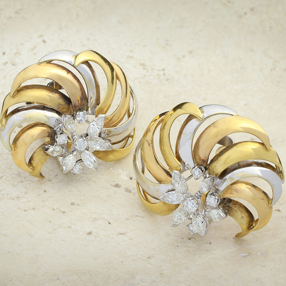 Bulgari Tri-colored Gold and Diamond Ear Clips