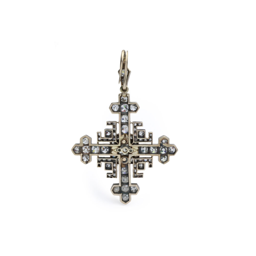 Antique Silver and Gold Diamond Cross Pendant