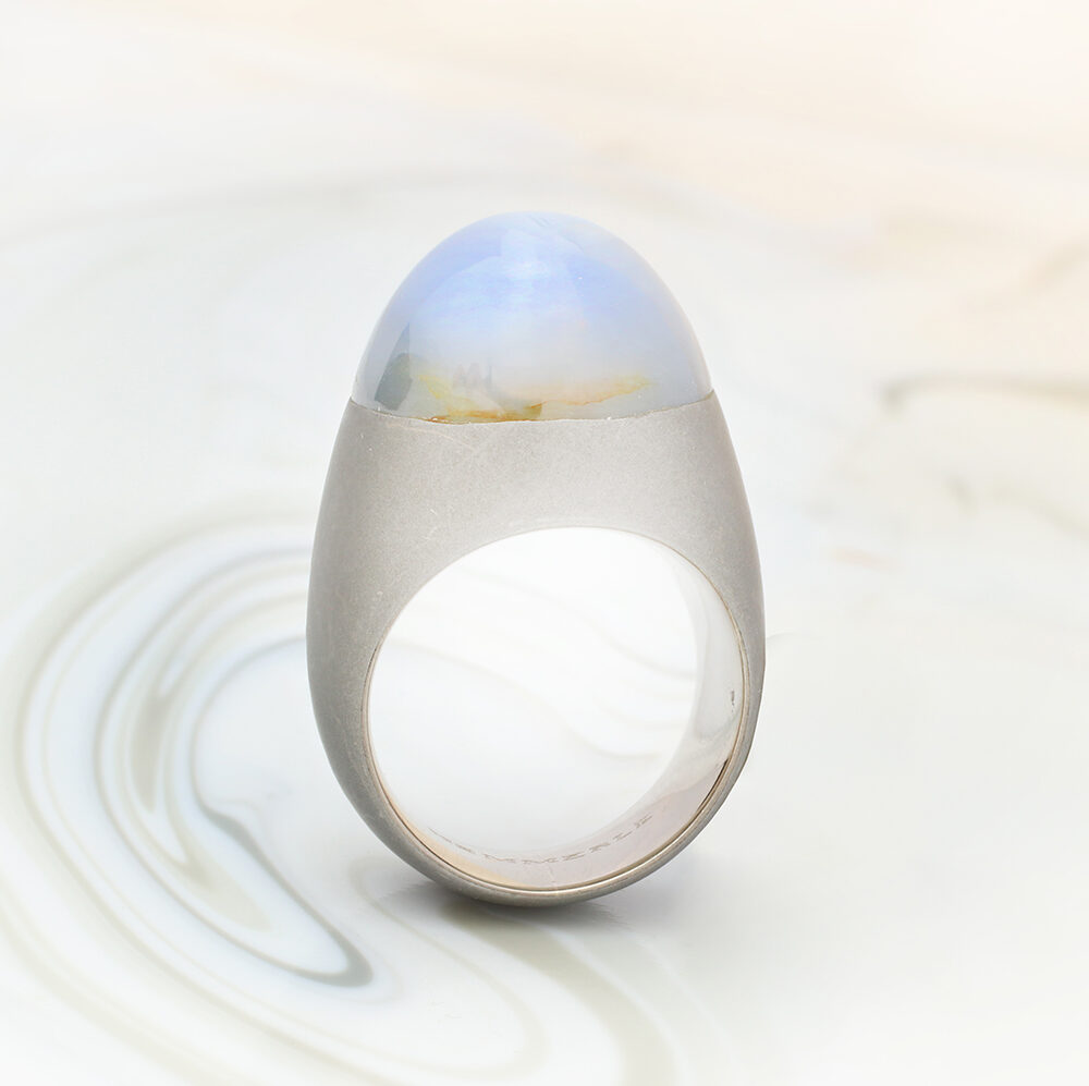 Hemmerle Star Sapphire, White Gold and Stainless Steel Ring