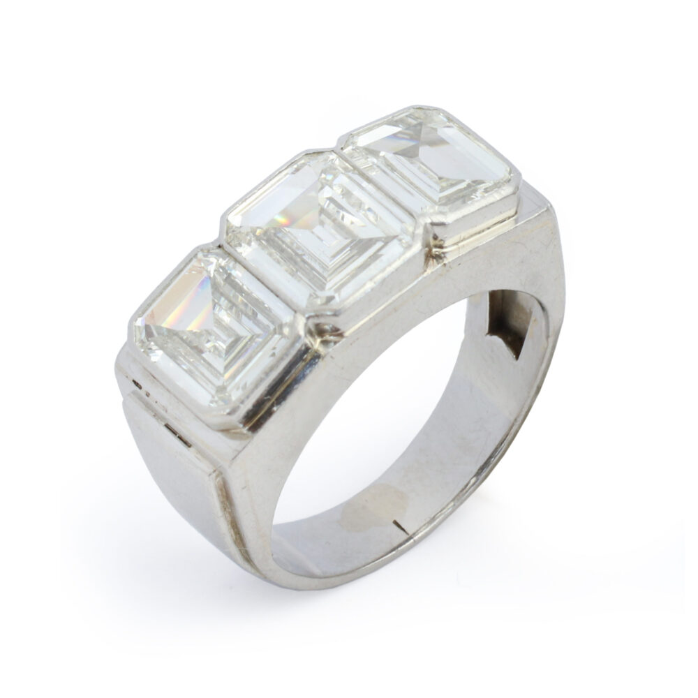 French Three Stone Diamond Ring