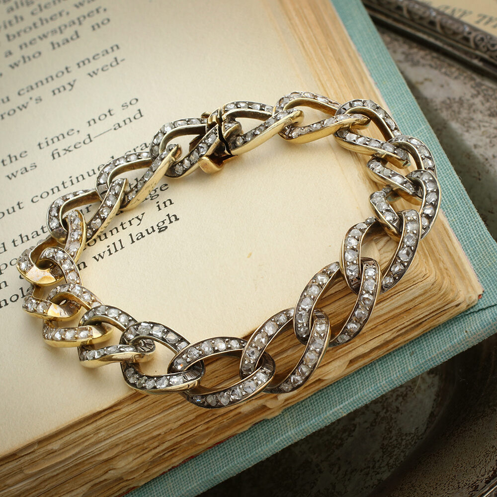 Antique Rose Cut Diamond Set Chain Link Bracelet