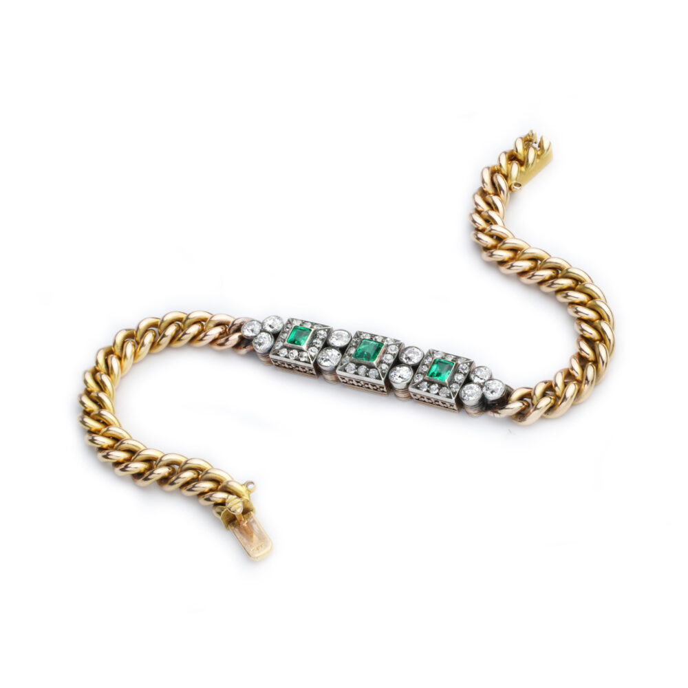 Antique Emerald, Diamond and Gold Bracelet