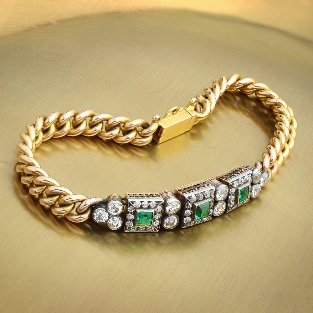 Antique Emerald, Diamond and Gold Bracelet
