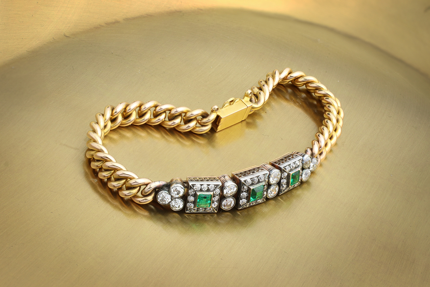 Curb Chain Bracelet with Emerald & Diamond