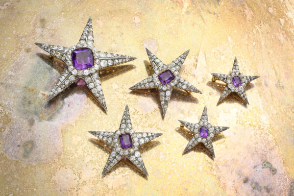 Antique Group Of Diamond And Amethyst Set Star Brooches» Price On Request «