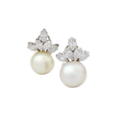 Bulgari Natural Pearl and Diamond Ear Clips