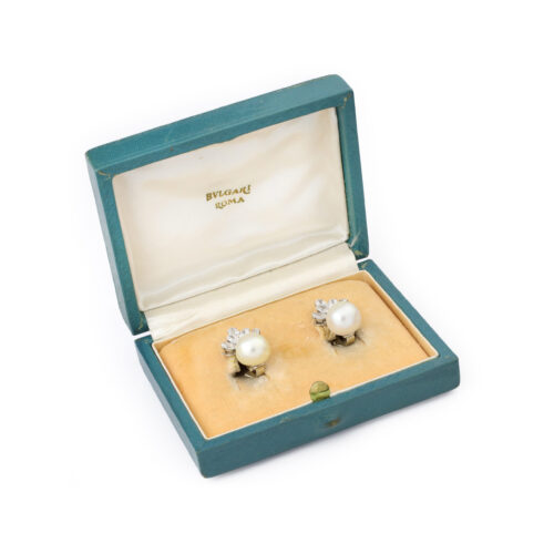 Bulgari Natural Pearl and Diamond Ear Clips