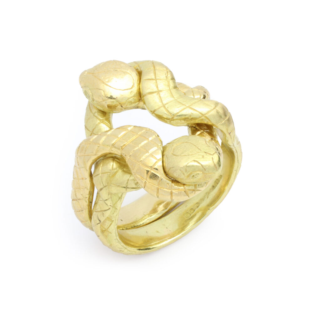 Gold Entwined Snakes Puzzle Ring