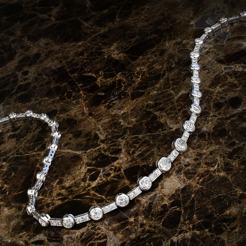 French Diamond Set Platinum Link Necklace