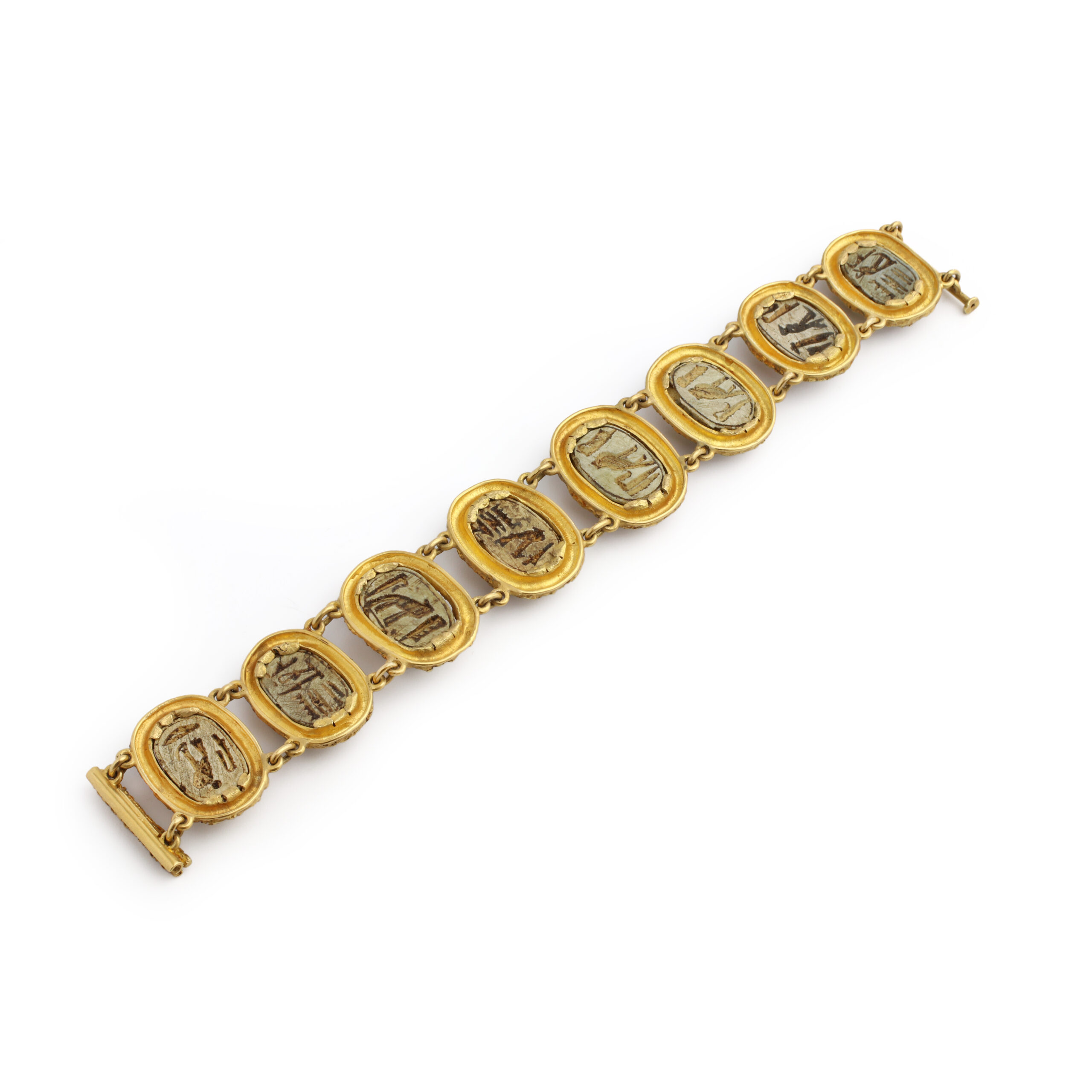 Gold and Antique Hard Stone Scarab Bracelet - FD Gallery