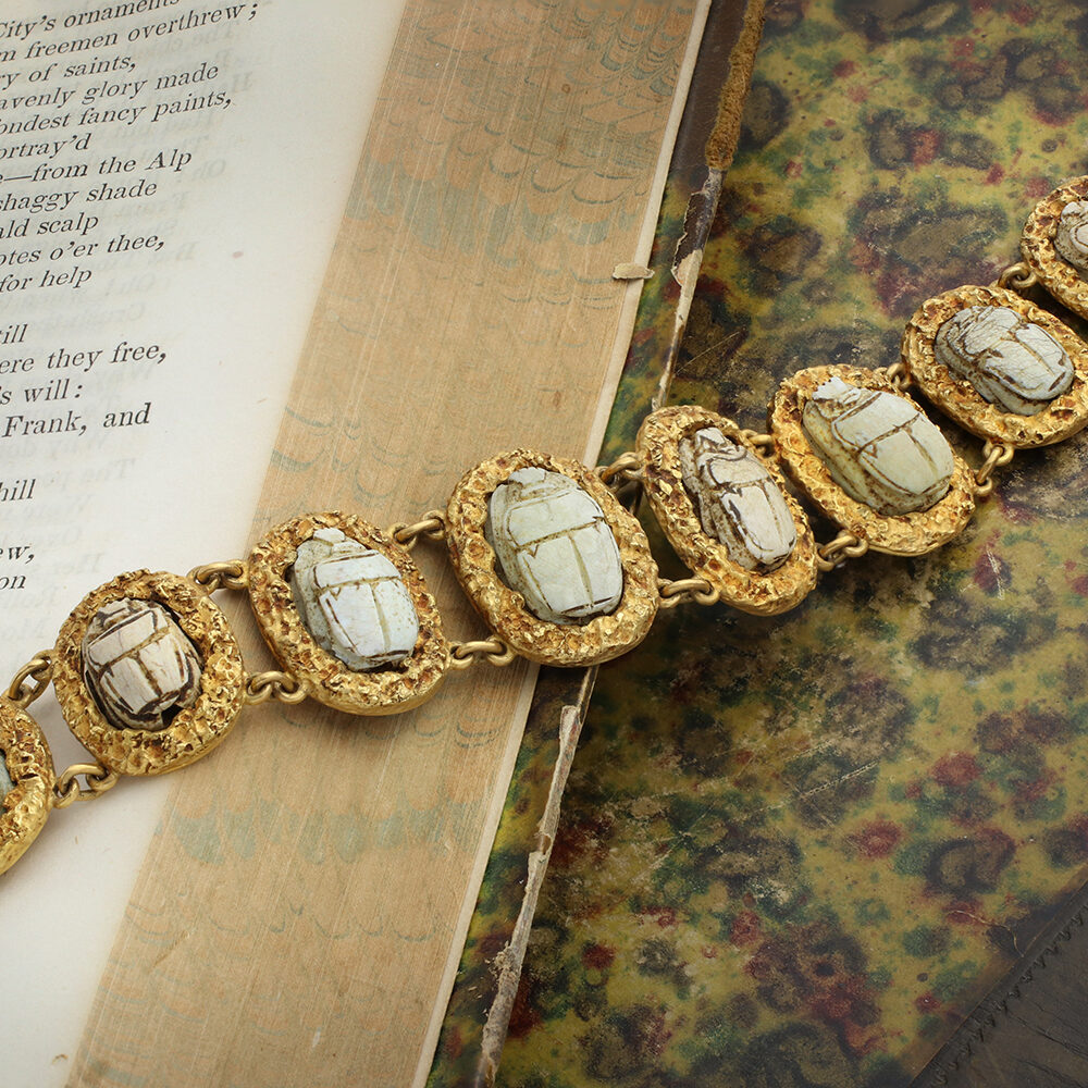 Gold and Antique Hard Stone Scarab Bracelet