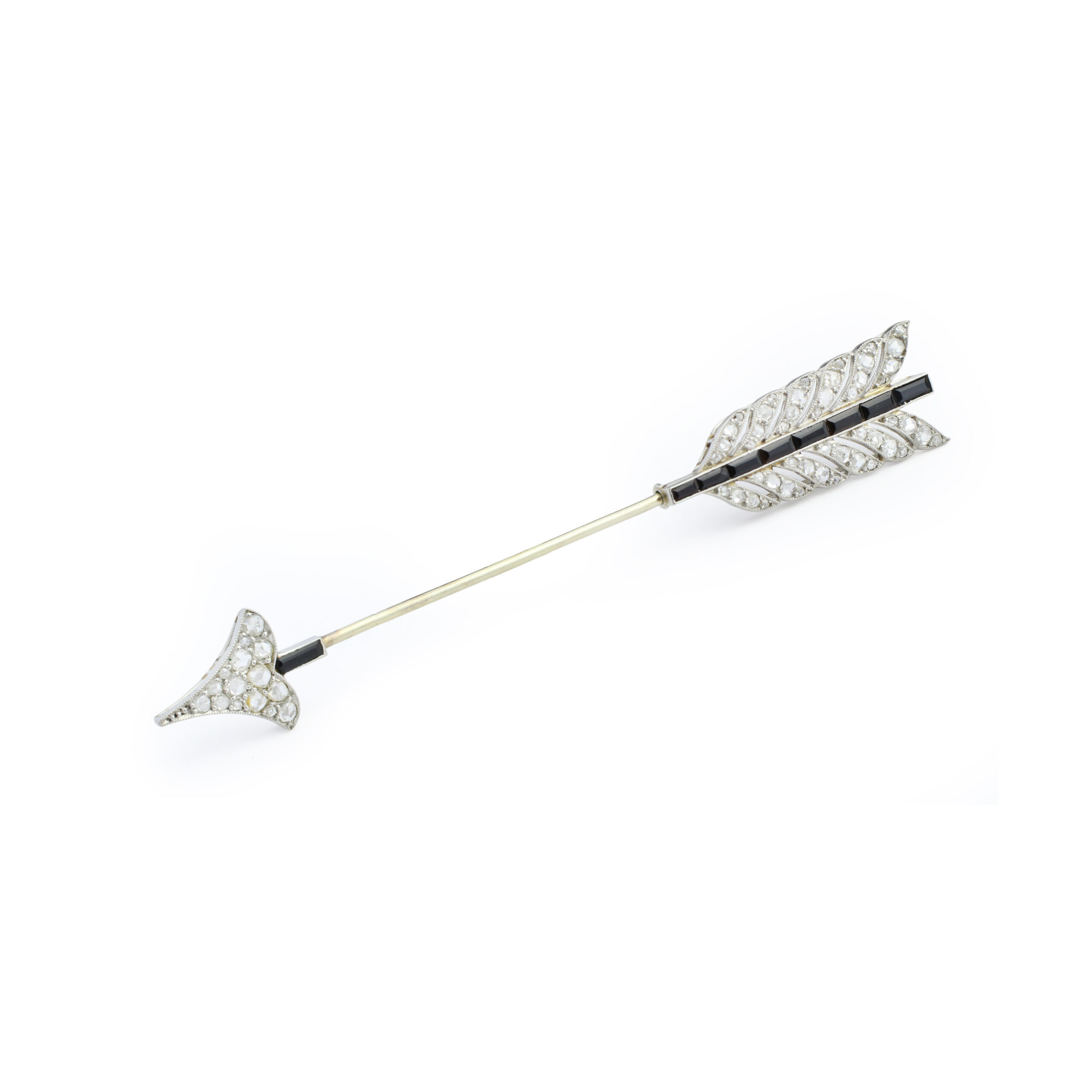 Cartier Art Deco Platinum Onyx and Diamond Arrow Jabot Pin