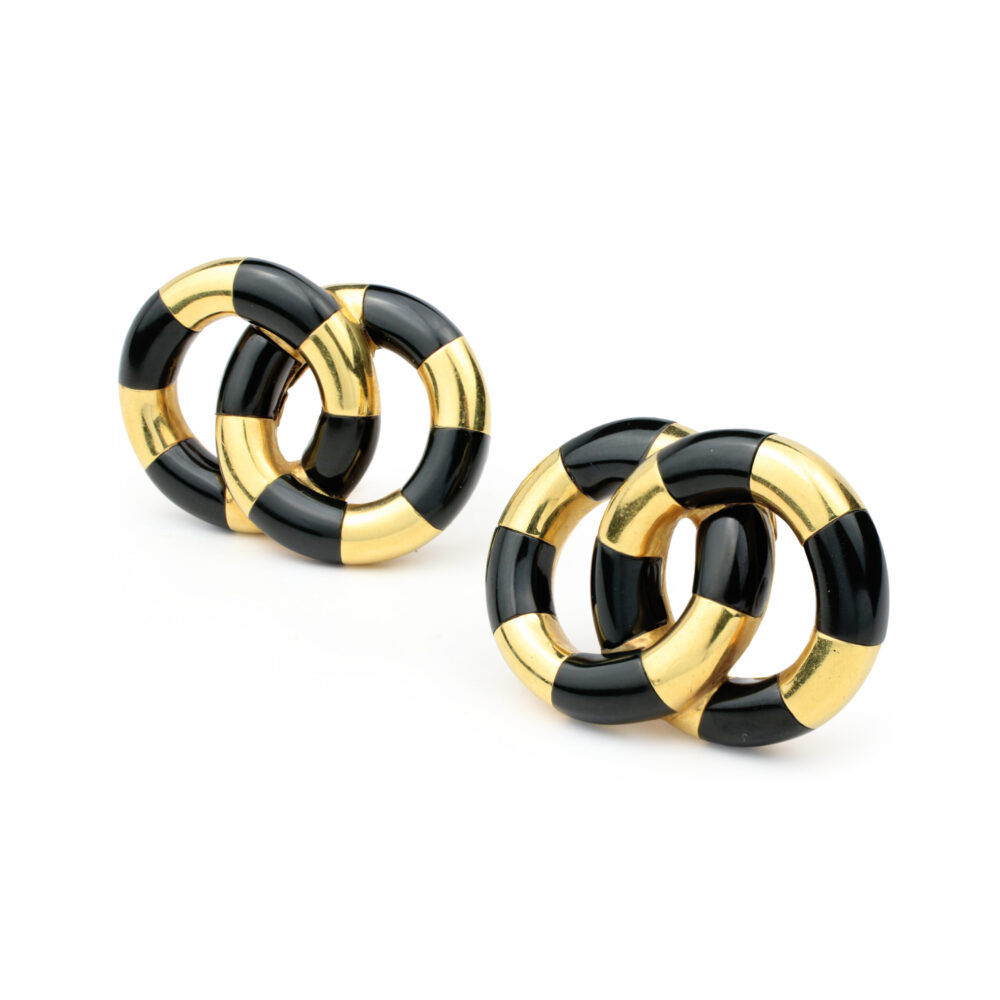 Angela Cummings 'Nile' Gold and Black Jade Ear Clips - Image 3