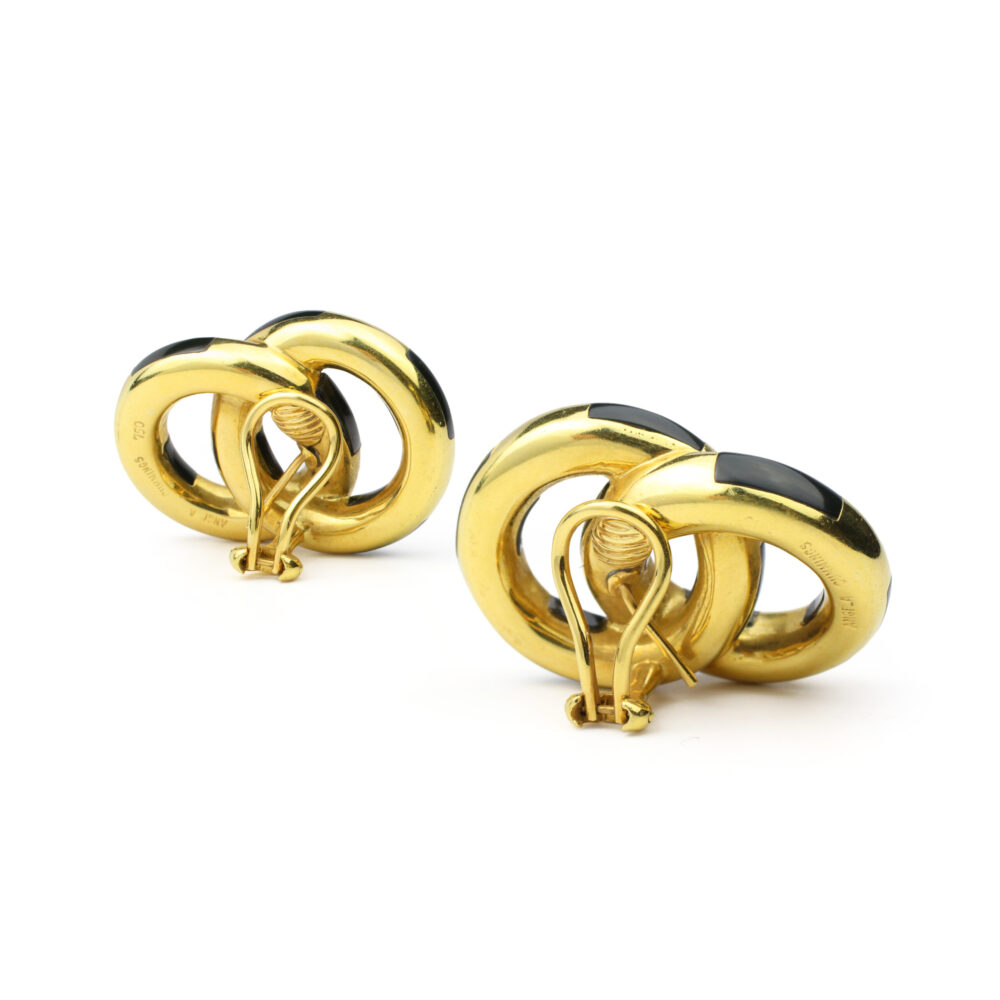 Angela Cummings 'Nile' Gold and Black Jade Ear Clips