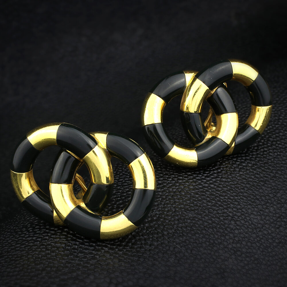 Angela Cummings 'Nile' Gold and Black Jade Ear Clips