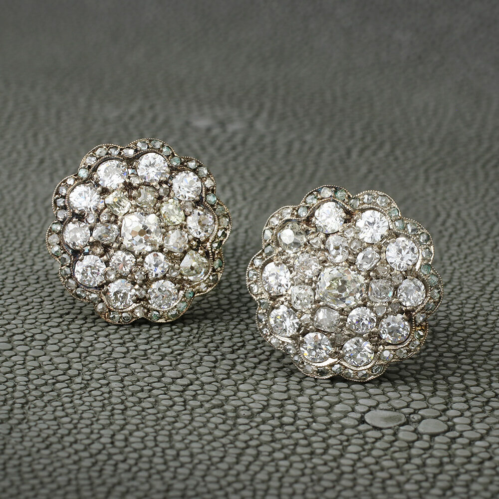 Antique Diamond Set Floral Earrings