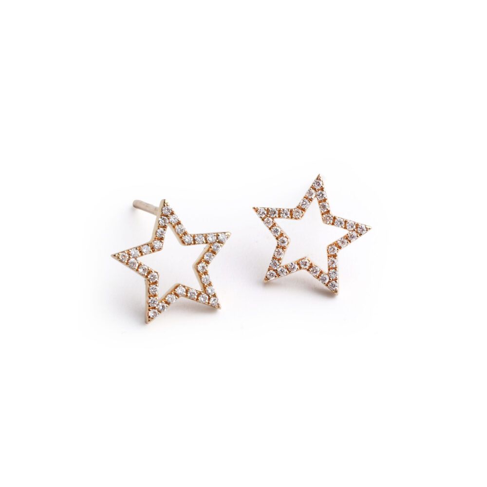 Rose Gold and Diamond Star Outline Ear Studs