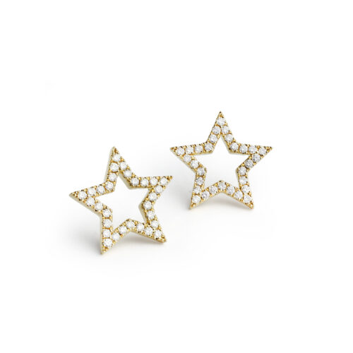 Gold and Diamond Star Outline Ear Studs