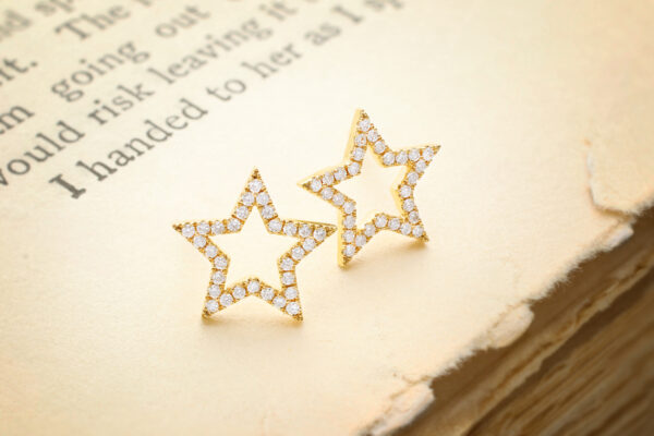 Gold And Diamond Star Outline Ear Studs