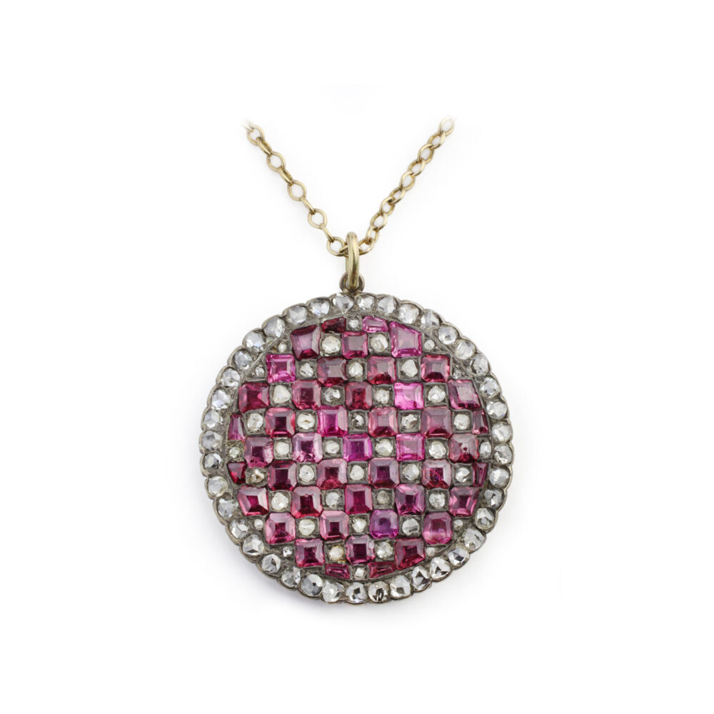 Antique Ruby and Diamond Pendant with Chain
