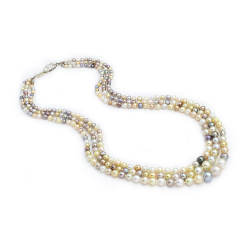 Multi-Colored Natural Pearl Three Strand Necklace
