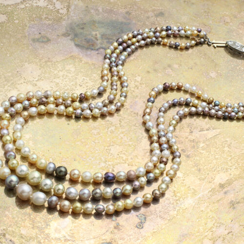 Multi-Colored Natural Pearl Three Strand Necklace