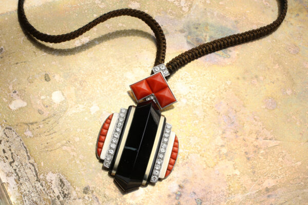 Boivin An Art Deco Diamond, Onyx And Coral Pendant Necklace» Price On Request «