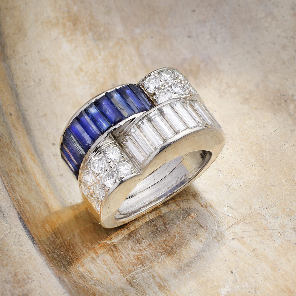 French Sapphire and Diamond Ring