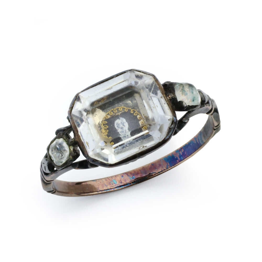 Antique Memento Mori Stuart Rock Crystal, Enamel and Gold Ring