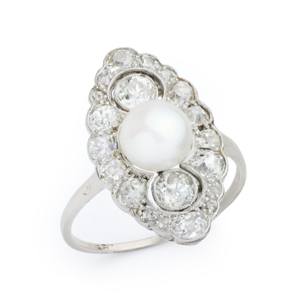Antique Pearl and Diamond Plaque Ring