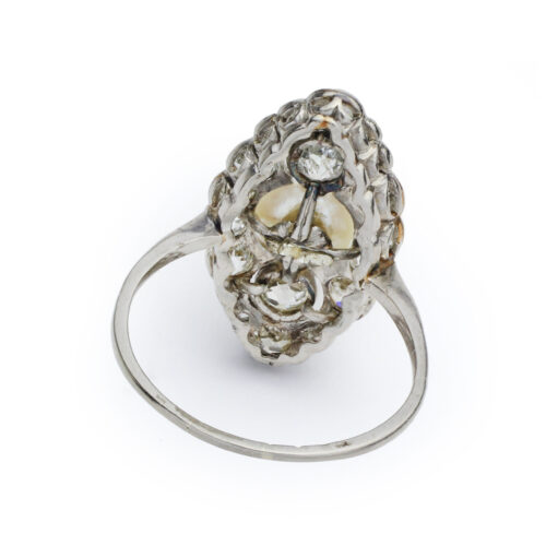 Antique Pearl and Diamond Plaque Ring
