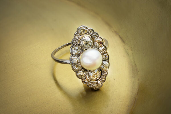 Antique Pearl And Diamond Plaque Ring
