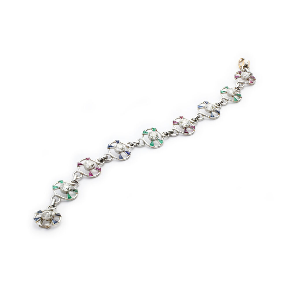 Antique Multi-Gem and Diamond Set Link Bracelet