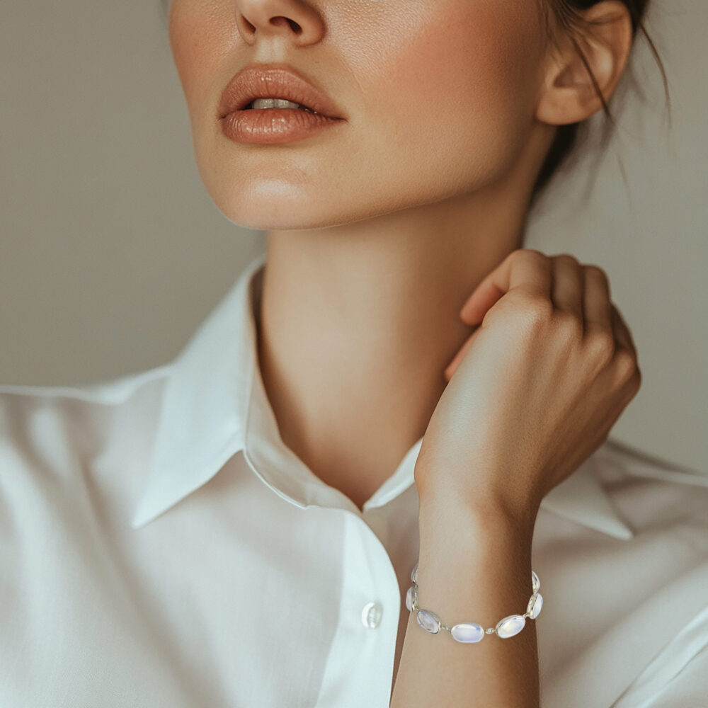 Antique French Moonstone and White Gold Bracelet