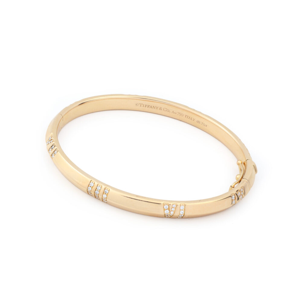 Tiffany & Co. "Atlas" Diamond and Pink Gold Bangle Bracelet