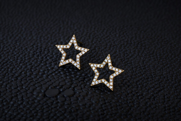 Rose Gold and Diamond Star Outline Ear Studs