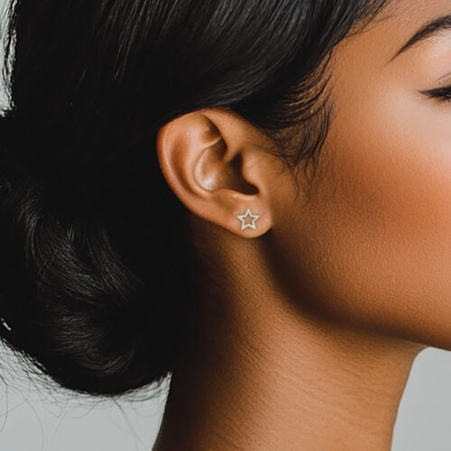 Gold and Diamond Star Outline Ear Studs